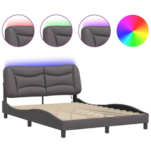 vidaXL Cadre de lit avec lumières LED gris 140x200 cm similicuir