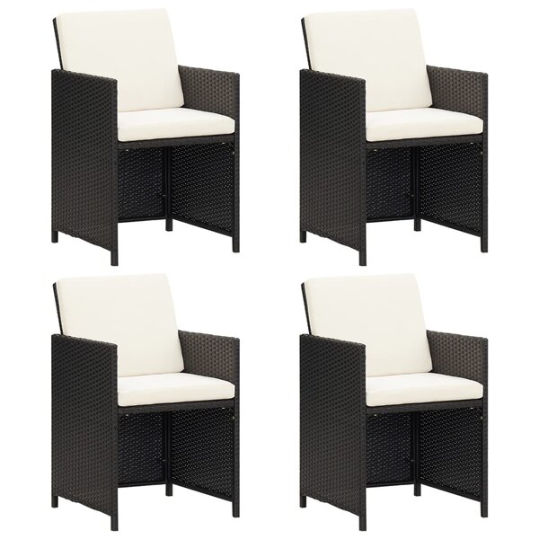 vidaXL Chaises à manger de jardin et coussins lot de 4 noir poly rotin
