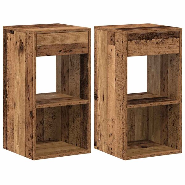 vidaXL Tables de chevet avec tiroir 2 Pièces vieux bois 35x34x66 5 cm