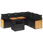 vidaXL Salon de jardin avec coussins 7 Pièces noir résine tressée acacia
