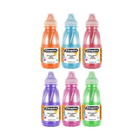 Lot de 6 flacons 250ml, Encre à Dessiner Nacrée, Orange, Turquoise, Carmin, Violet,... CLÉOPÂTRE