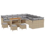 vidaXL Canapé de jardin 14 pièces avec coussins beige en rotin polyacacia