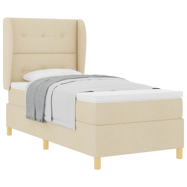 vidaXL Lit à ressorts avec matelas gris foncé 90x190 cm Crème tissu