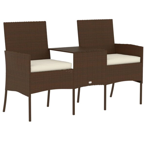 vidaXL Canapé de jardin 2 places et table basse Résine tressée Marron