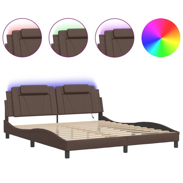vidaXL Cadre de lit avec lumières LED marron 180x200 cm similicuir