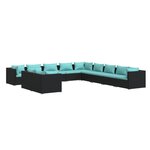 vidaXL Salon de jardin 11 Pièces avec coussins noir résine tressée