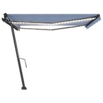 vidaXL Auvent manuel rétractable avec LED 450x350 cm Bleu et blanc