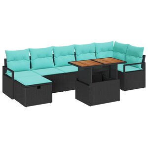 vidaXL Ensemble de canapé de jardin avec coussin 8 Pièces Noir Poly rotin