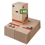 Pack and Move - Lot 40 Cartons Déménagement Premium - 40 X 40 X 60 Cm - Résistance 30 KG - Double Épaisseur - Poignées Renforcées - 2 Adhésifs Offerts