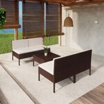 vidaXL Salon de jardin 5 Pièces avec coussins résine tressée marron