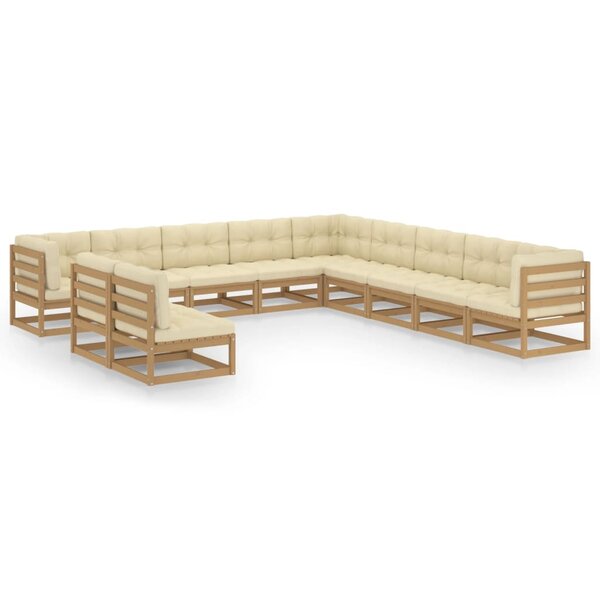 vidaXL Salon de jardin 11 Pièces avec coussins Marron miel Bois de pin