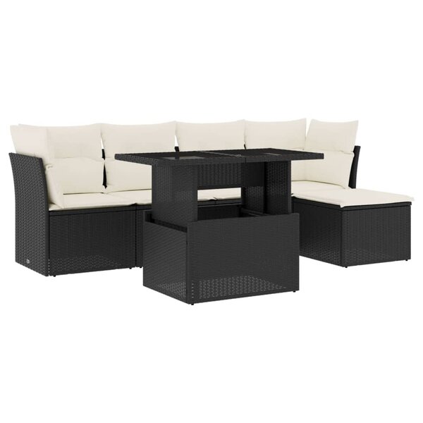 vidaXL Salon de jardin 6 Pièces avec coussins noir résine tressée