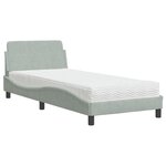 vidaXL Lit avec matelas Dover gris clair 90x200 cm velours