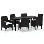 vidaXL Ensemble à manger de jardin coussins 7Pièces Résine tressée Noir
