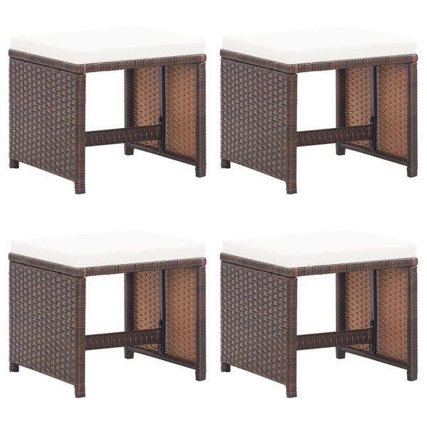 vidaXL Tabourets de jardin lot de 4 et coussins Résine tressée Marron