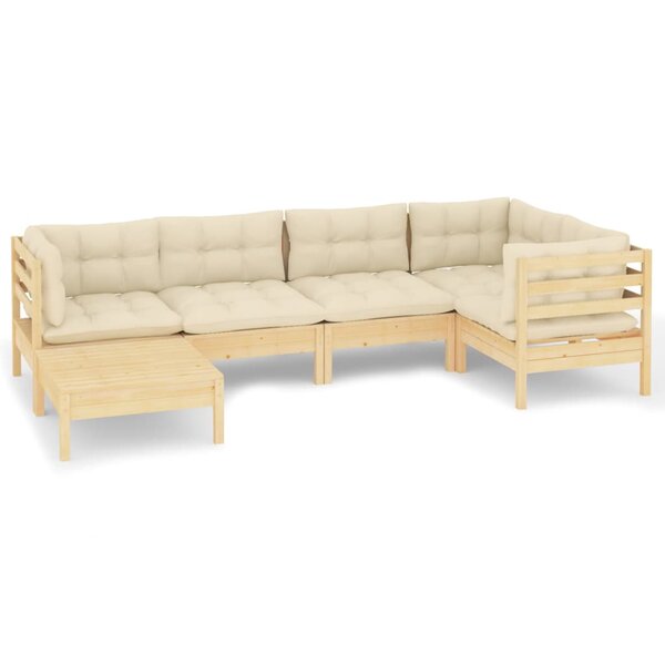 Salon de jardin meuble d'extérieur ensemble de mobilier 6 pièces avec coussins crème bois de pin massif 02_0016755