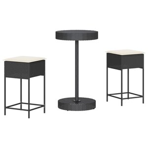vidaXL Ensemble de bar de jardin 3 Pièces avec coussins noir poly rotin