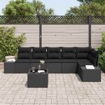 vidaXL Ensemble de canapé de jardin avec coussin 7 Pièces Noir polyrotin