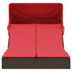 vidaXL Chaise longue double avec auvent et coussins marron poly rotin