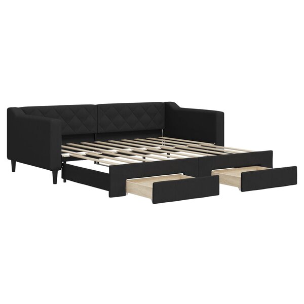 vidaXL Lit de jour avec gigogne et tiroirs noir 90x190 cm tissu