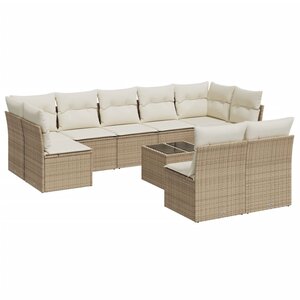 vidaXL Salon de jardin avec coussins 10 Pièces beige résine tressée