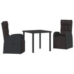 vidaXL Ensemble de salle à manger pour jardin 3 Pièces Noir polyrotin