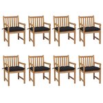 vidaXL Chaises de jardin lot de 8 avec coussins noir Bois teck solide