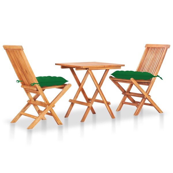 vidaXL Ensemble de bistro 3 Pièces avec coussins vert Bois de teck massif