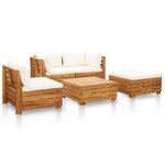 vidaXL Salon de jardin 5 Pièces avec coussins Acacia solide Blanc crème