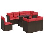 vidaXL Salon de jardin avec coussins 9Pièces marron résine tressée acacia