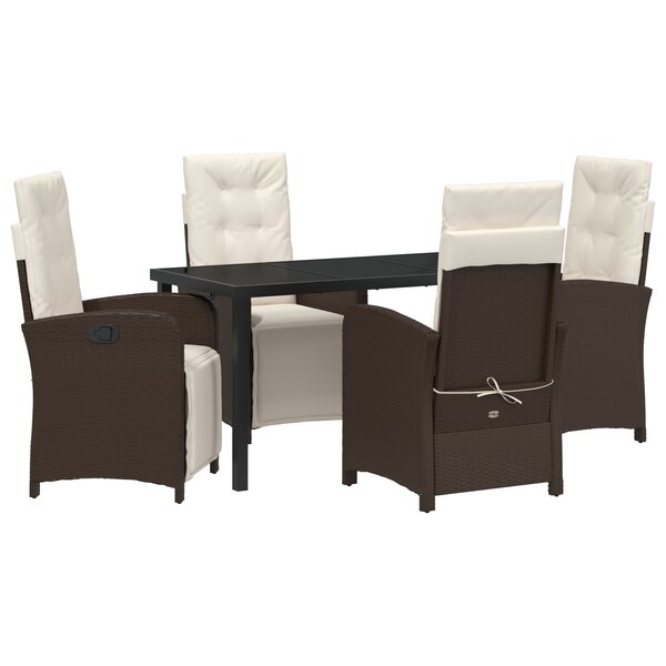 vidaXL Set de salle à manger de jardin 5 pièces avec coussins en poly rotin marron