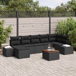 vidaXL Ensemble de canapé de jardin avec coussin 8 Pièces Noir Poly rotin
