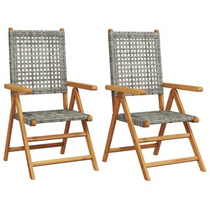 vidaXL Chaises de jardin lot de 2 gris bois massif d'acacia et rotin