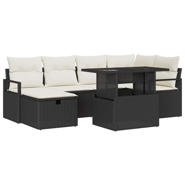 vidaXL Ensemble de canapé de jardin avec coussin 7 Pièces Noir Poly rotin
