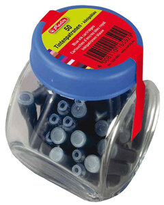 Flacon en verre avec 100 cartouches d'encre Bleu effaçables HERLITZ