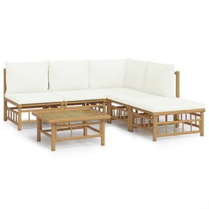 vidaXL Salon de jardin 6 Pièces avec coussins blanc crème bambou