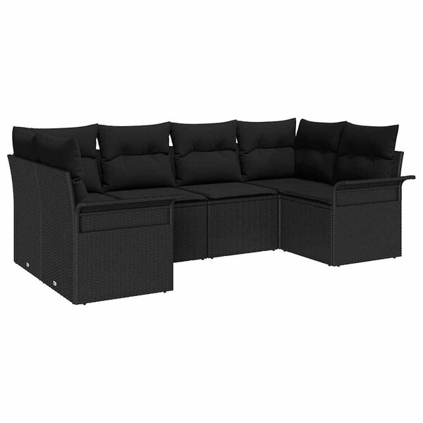 vidaXL Ensemble de canapé de jardin avec coussin 6 Pièces Noir Poly rotin