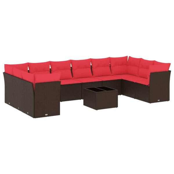 vidaXL Salon de jardin et coussins 11 Pièces marron résine tressée