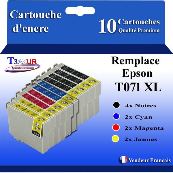 T3AZUR- 10x Cartouches Compatibles avec Epson T0711 remplace Epson Stylus Office S20 S21 SX100 SX105 SX110 SX115 SX200 SX205 SX209 SX210 SX215 SX218 SX400 SX400