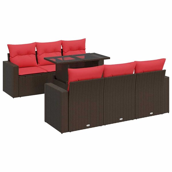 vidaXL Salon de jardin avec coussins 7Pièces marron résine tressée acacia