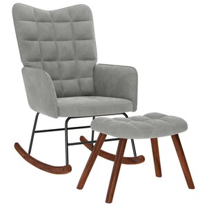 vidaXL Chaise à bascule avec tabouret en velours gris clair