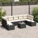vidaXL Ensemble de canapé de jardin avec coussin 8 Pièces Noir et Crème