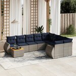 vidaXL Salon de jardin 10 Pièces avec coussins gris résine tressée