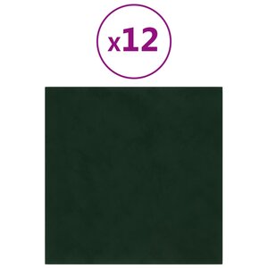 vidaXL Panneaux muraux 12 Pièces Vert foncé 30x30 cm Velours 1 08 m²