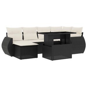 vidaXL Salon de jardin 7 Pièces avec coussins noir résine tressée