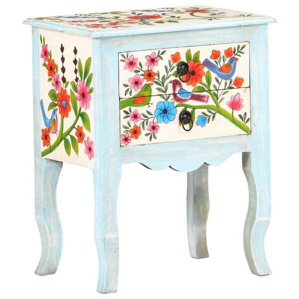 vidaXL Table de chevet peinte à la main 40x30x50 cm Bois de manguier