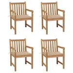 vidaXL Chaises de jardin lot de 4 et coussins beige bois teck solide