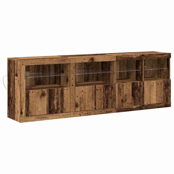 vidaXL Buffet avec lumières LED en vieux bois 202x37x67 cm bois reconstitué