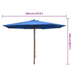vidaXL Parasol d'extérieur avec mât en bois 350 cm Bleu