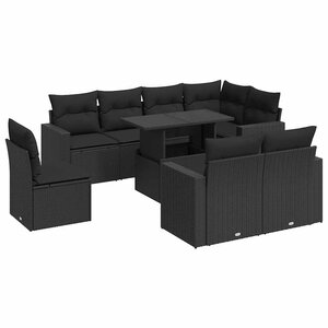vidaXL Salon de jardin 9 Pièces avec coussins noir résine tressée